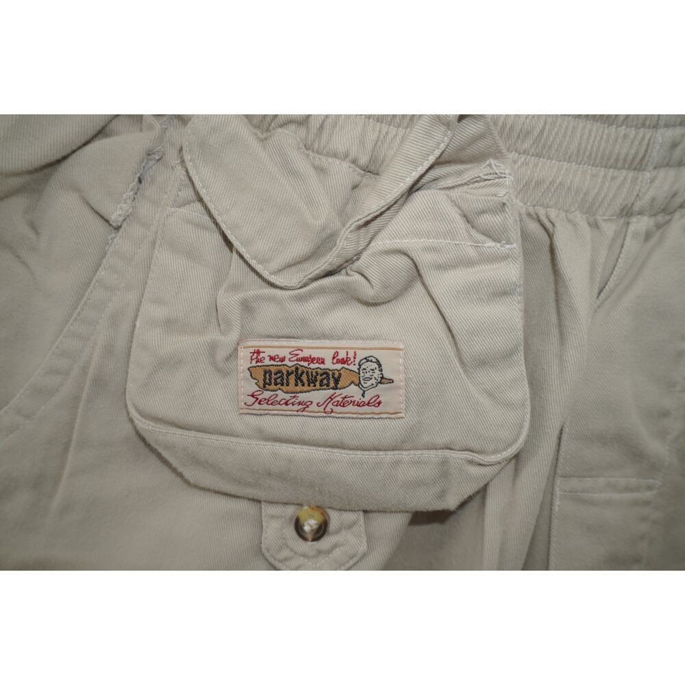 Vintage Parkway Jones Utility Shorts Credit Card Patches Beige Elastic Waist - Picture 4 of 7